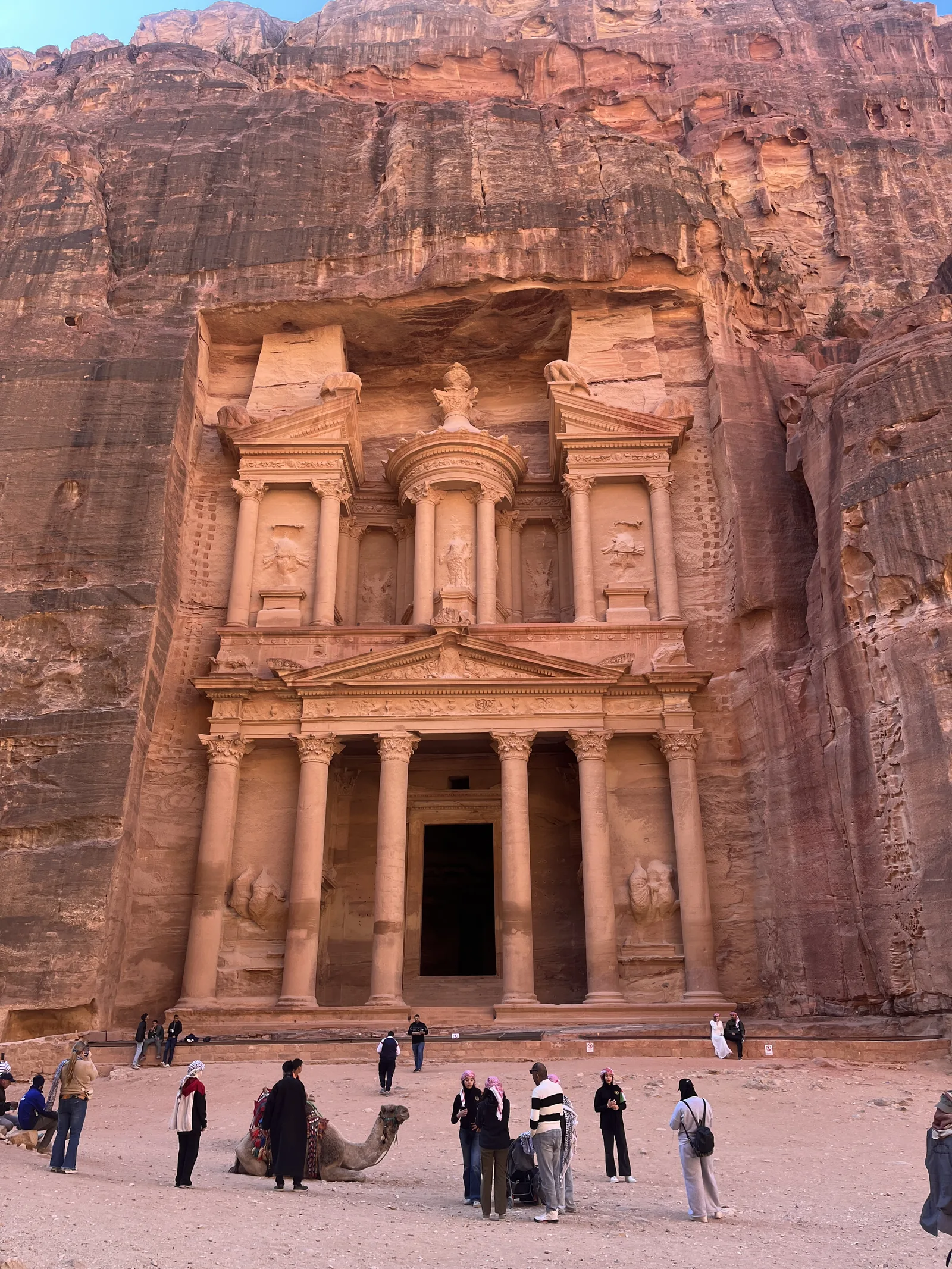 The Treasury at Petra with travellers in front